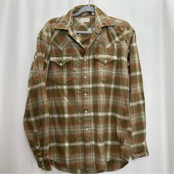 Stetson Men’s green and tan plaid pearl snap button shirt - Picture 1 of 8